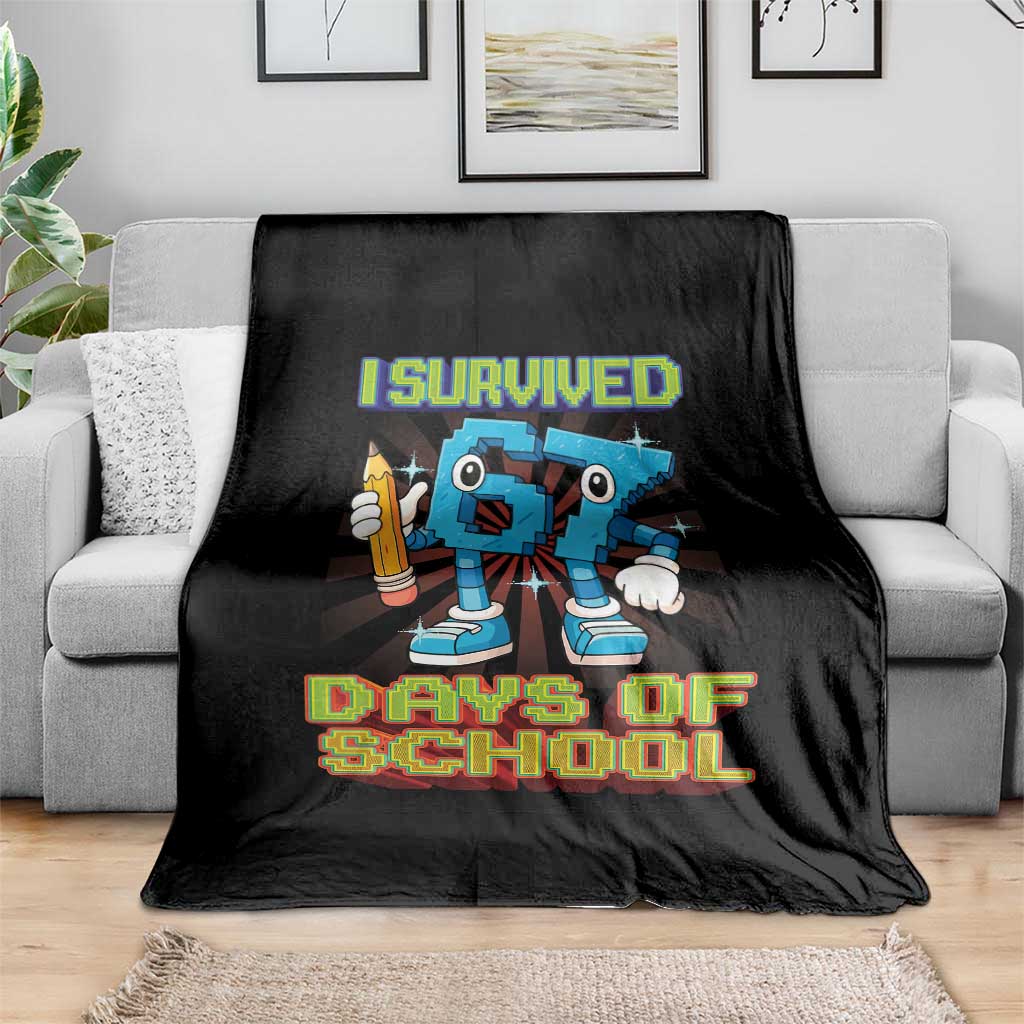Funny I Survived 67 Days Of School Throw Blanket Six Seven Meme Pixel Game Gen Alpha - Wonder Print Shop