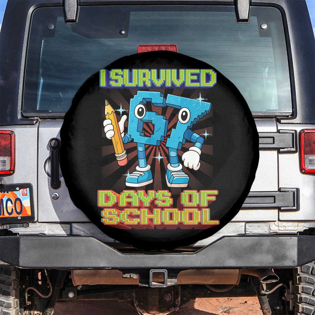 Funny I Survived 67 Days Of School Spare Tire Cover Six Seven Meme Pixel Game Gen Alpha - Wonder Print Shop