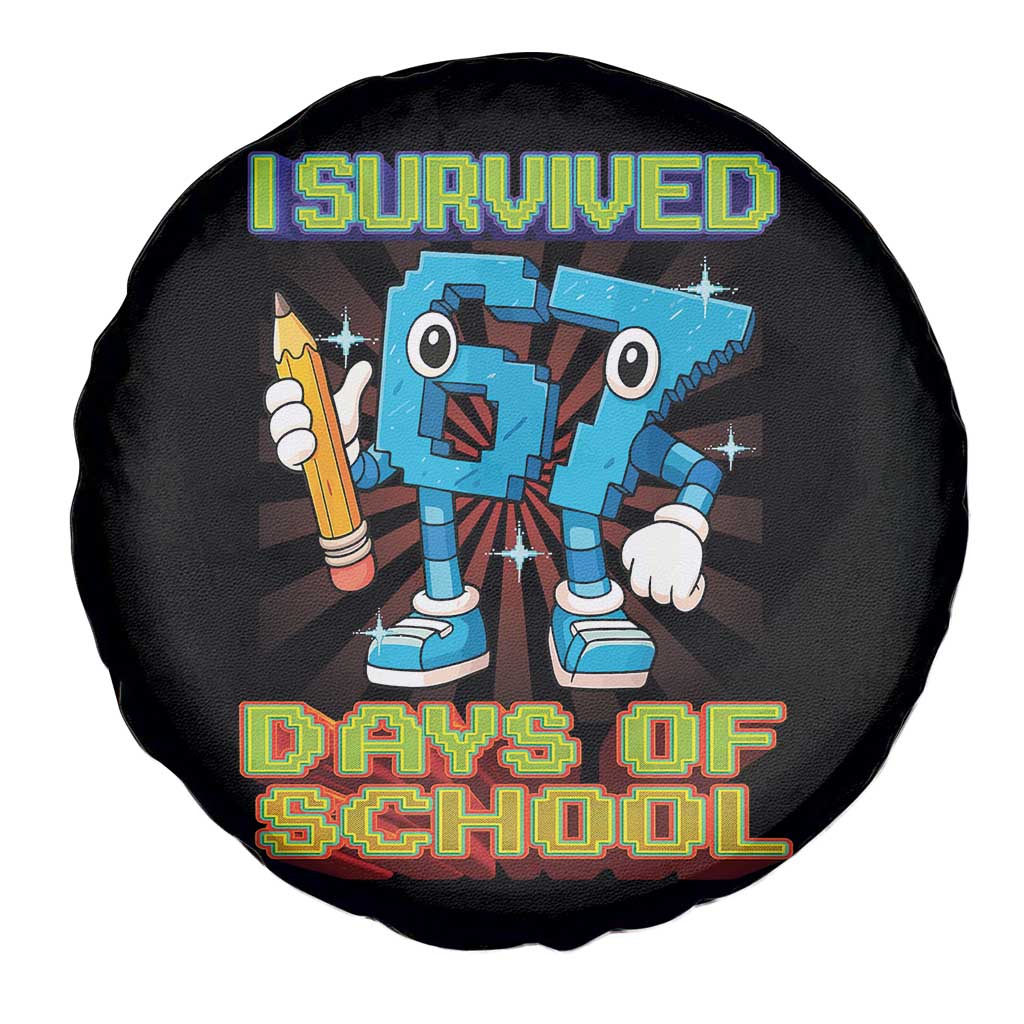 Funny I Survived 67 Days Of School Spare Tire Cover Six Seven Meme Pixel Game Gen Alpha - Wonder Print Shop
