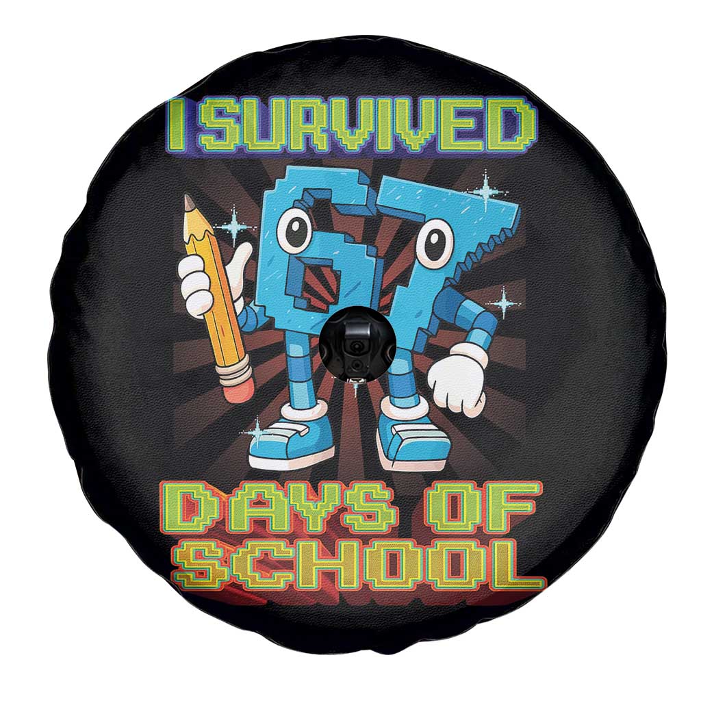 Funny I Survived 67 Days Of School Spare Tire Cover Six Seven Meme Pixel Game Gen Alpha - Wonder Print Shop