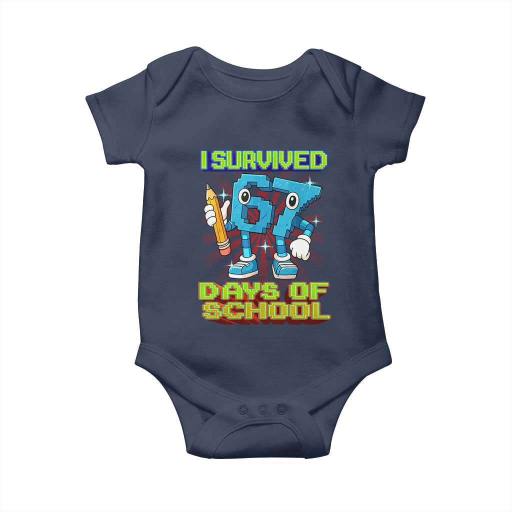 Funny I Survived 67 Days Of School Baby Onesie Six Seven Meme Pixel Game Gen Alpha - Wonder Print Shop