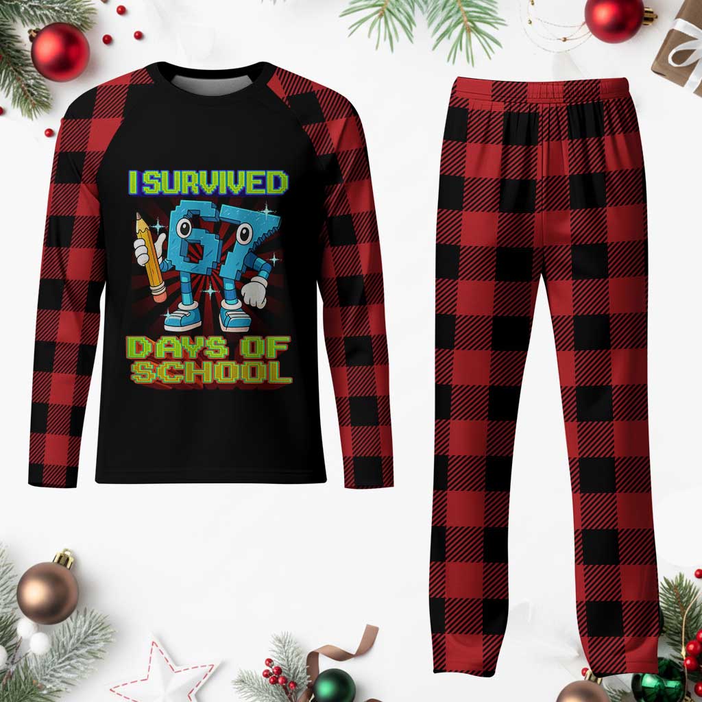 Funny I Survived 67 Days Of School Plaid Pajama Set Six Seven Meme Pixel Game Gen Alpha - Wonder Print Shop