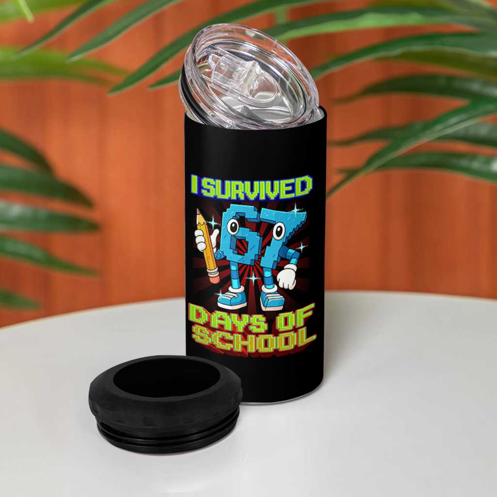 Funny I Survived 67 Days Of School 4 in 1 Can Cooler Tumbler Six Seven Meme Pixel Game Gen Alpha - Wonder Print Shop