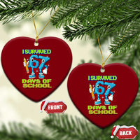 Funny I Survived 67 Days Of School Ceramic Ornament Six Seven Meme Pixel Game Gen Alpha - Wonder Print Shop