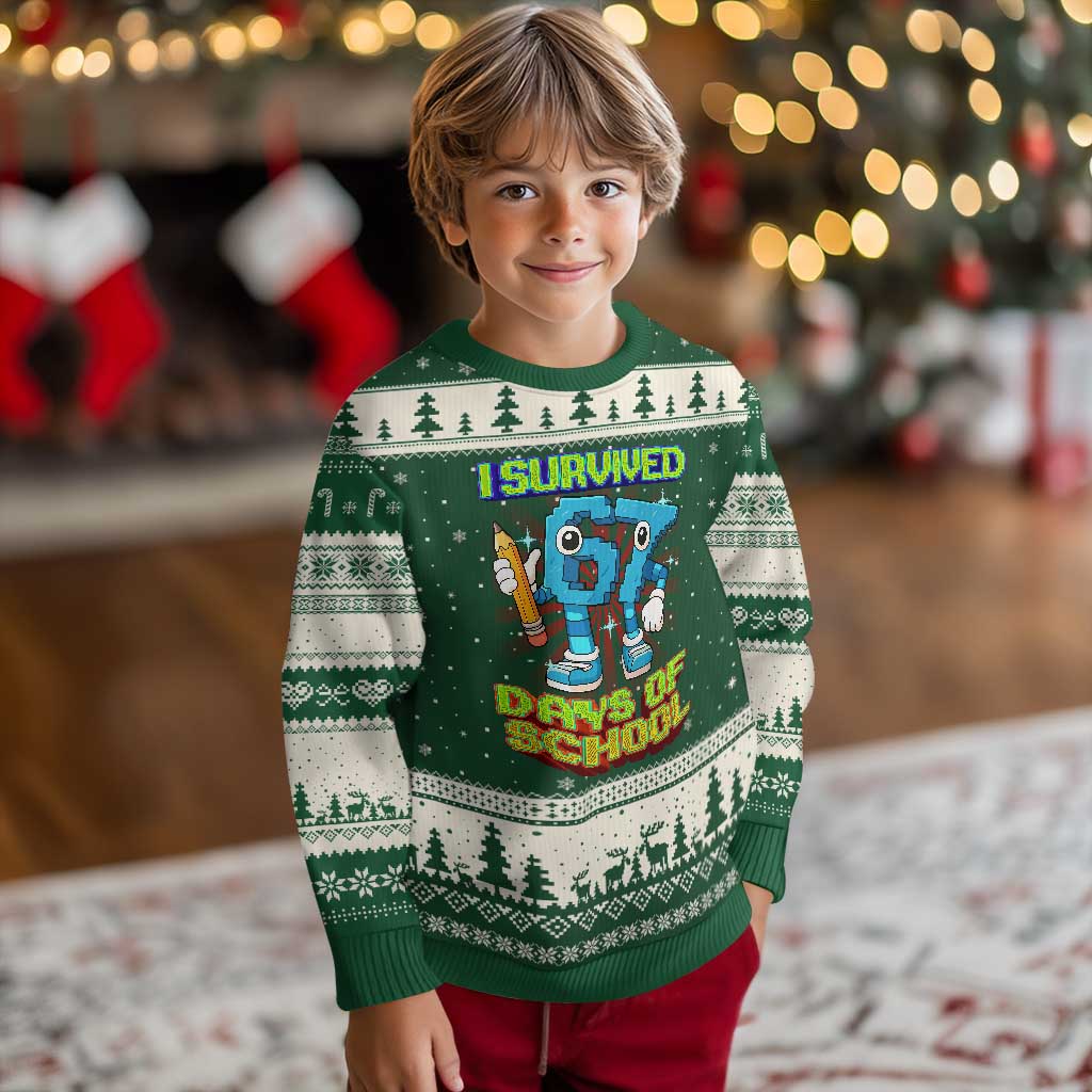 Funny I Survived 67 Days Of School Ugly Christmas Sweater Six Seven Meme Pixel Game Gen Alpha - Wonder Print Shop