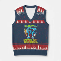 Funny I Survived 67 Days Of School V-Neck Knit Sweater Vest Six Seven Meme Pixel Game Gen Alpha - Wonder Print Shop
