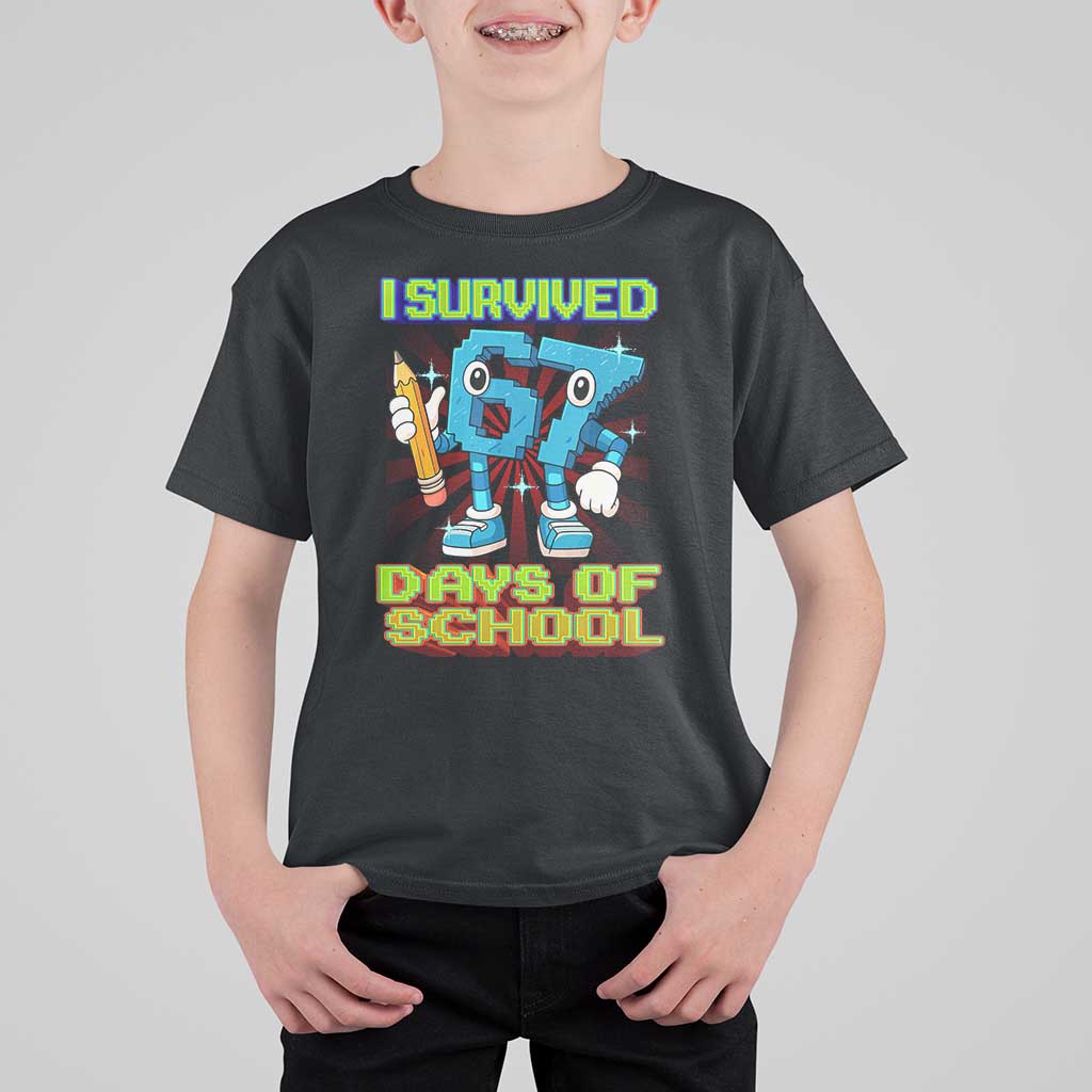 Funny I Survived 67 Days Of School T Shirt For Kid Six Seven Meme Pixel Game Gen Alpha - Wonder Print Shop