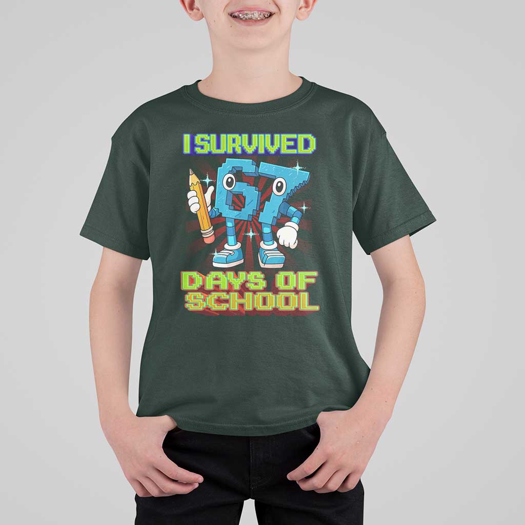 Funny I Survived 67 Days Of School T Shirt For Kid Six Seven Meme Pixel Game Gen Alpha - Wonder Print Shop