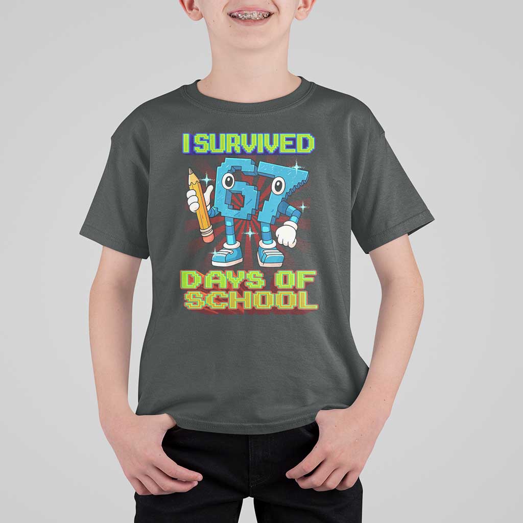 Funny I Survived 67 Days Of School T Shirt For Kid Six Seven Meme Pixel Game Gen Alpha - Wonder Print Shop