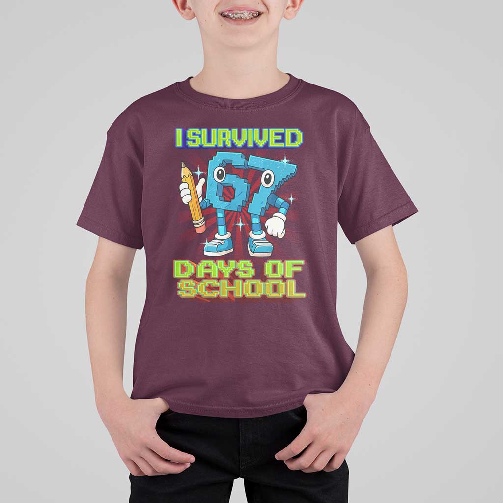 Funny I Survived 67 Days Of School T Shirt For Kid Six Seven Meme Pixel Game Gen Alpha - Wonder Print Shop