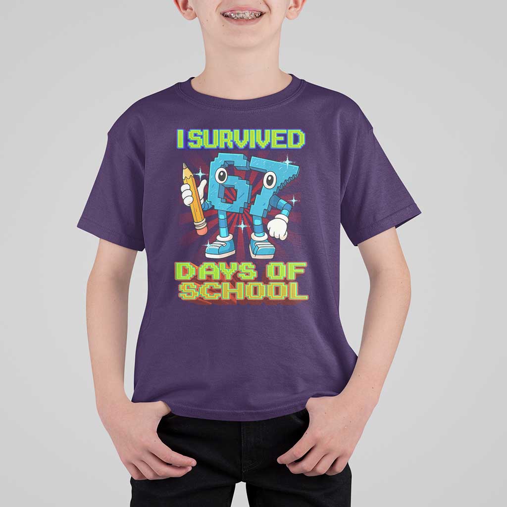 Funny I Survived 67 Days Of School T Shirt For Kid Six Seven Meme Pixel Game Gen Alpha - Wonder Print Shop