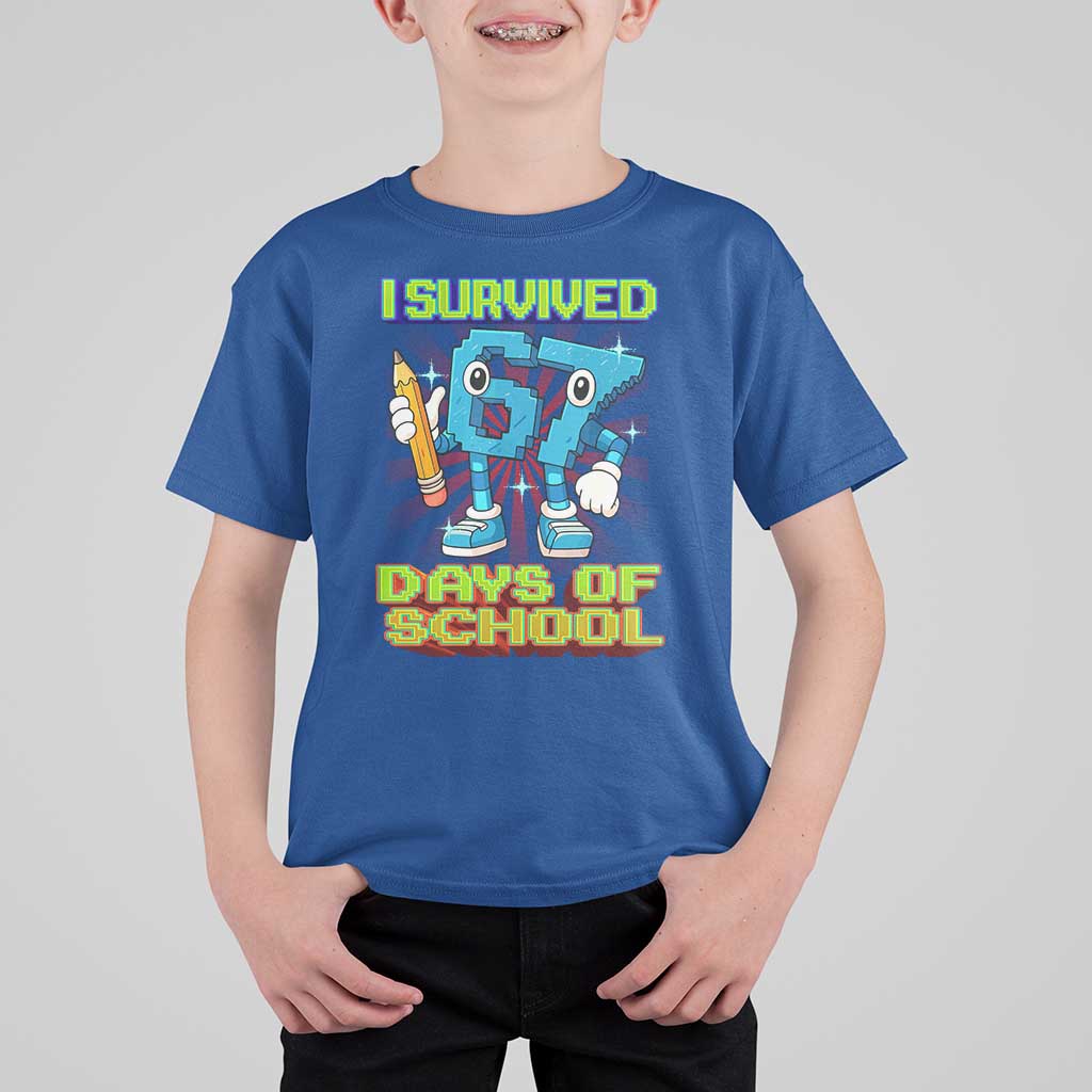 Funny I Survived 67 Days Of School T Shirt For Kid Six Seven Meme Pixel Game Gen Alpha - Wonder Print Shop