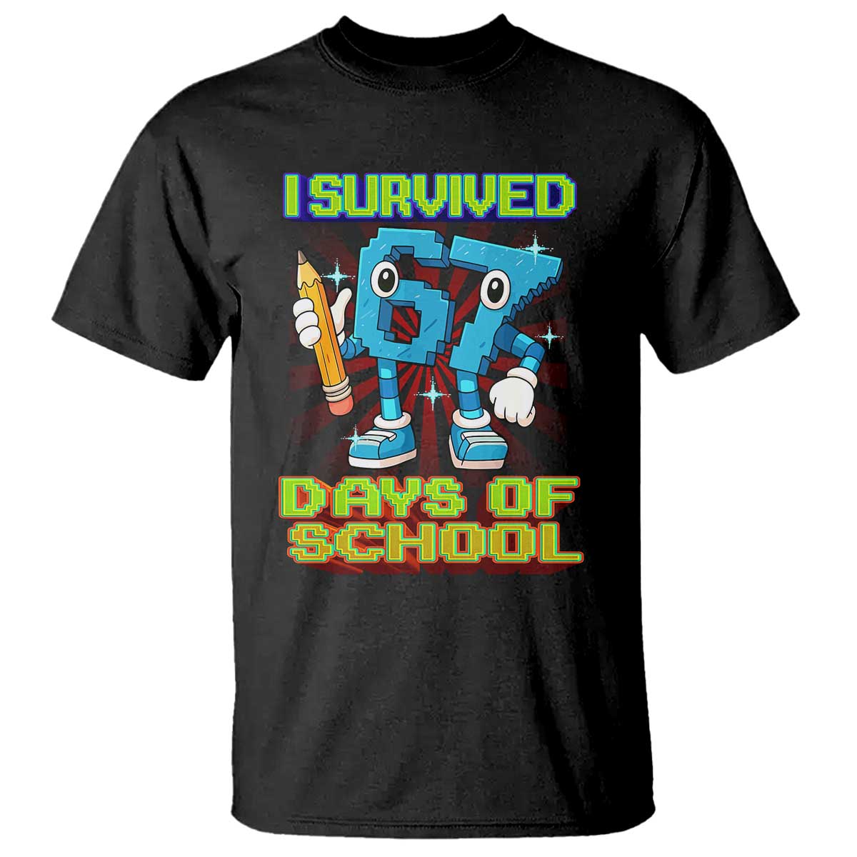 Funny I Survived 67 Days Of School T Shirt Six Seven Meme Pixel Game Gen Alpha - Wonder Print Shop