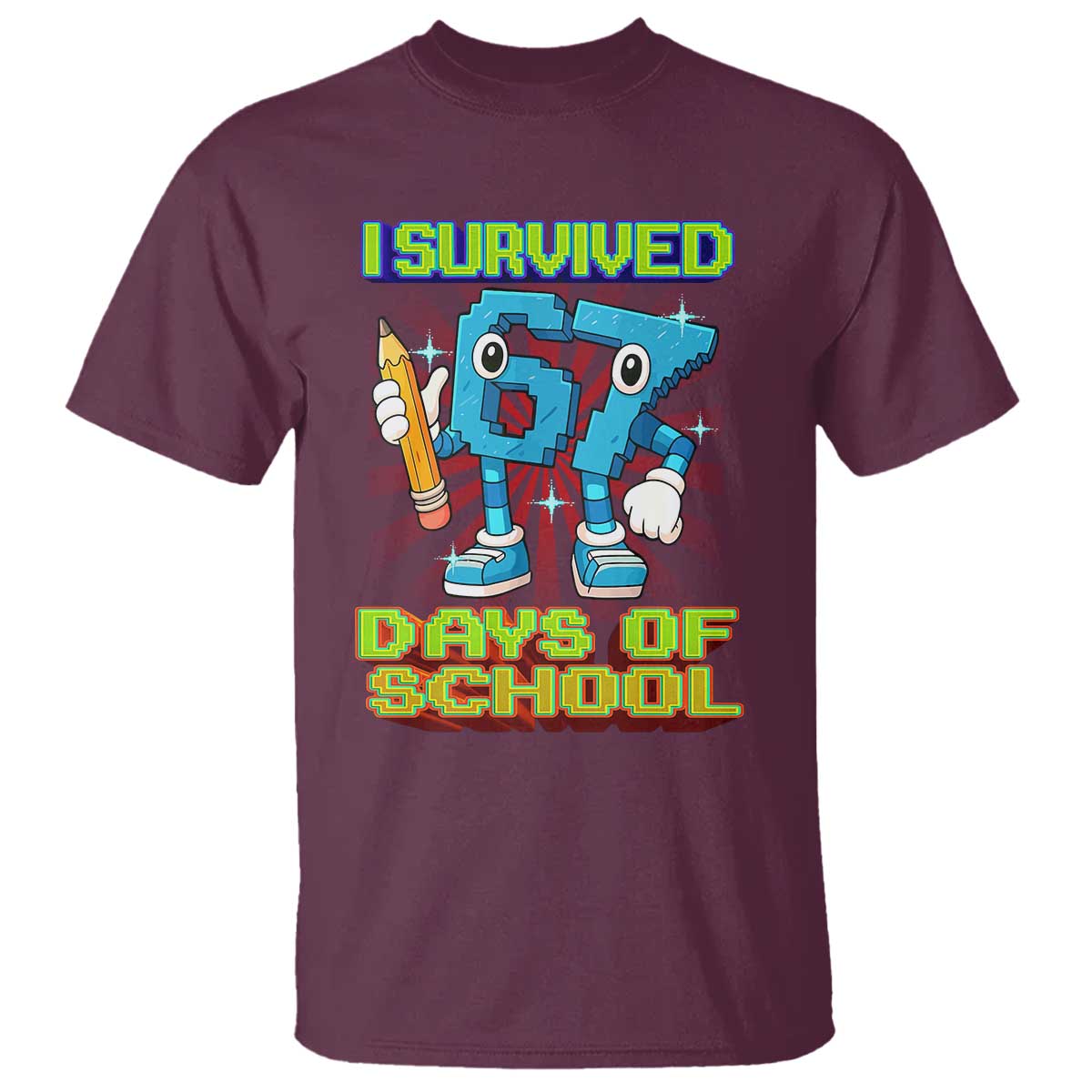 Funny I Survived 67 Days Of School T Shirt Six Seven Meme Pixel Game Gen Alpha - Wonder Print Shop