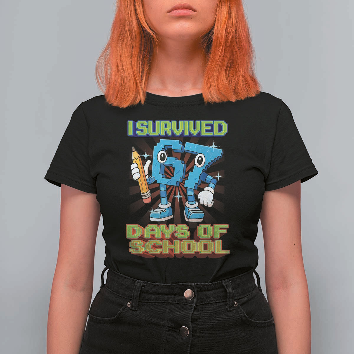 Funny I Survived 67 Days Of School T Shirt For Women Six Seven Meme Pixel Game Gen Alpha - Wonder Print Shop