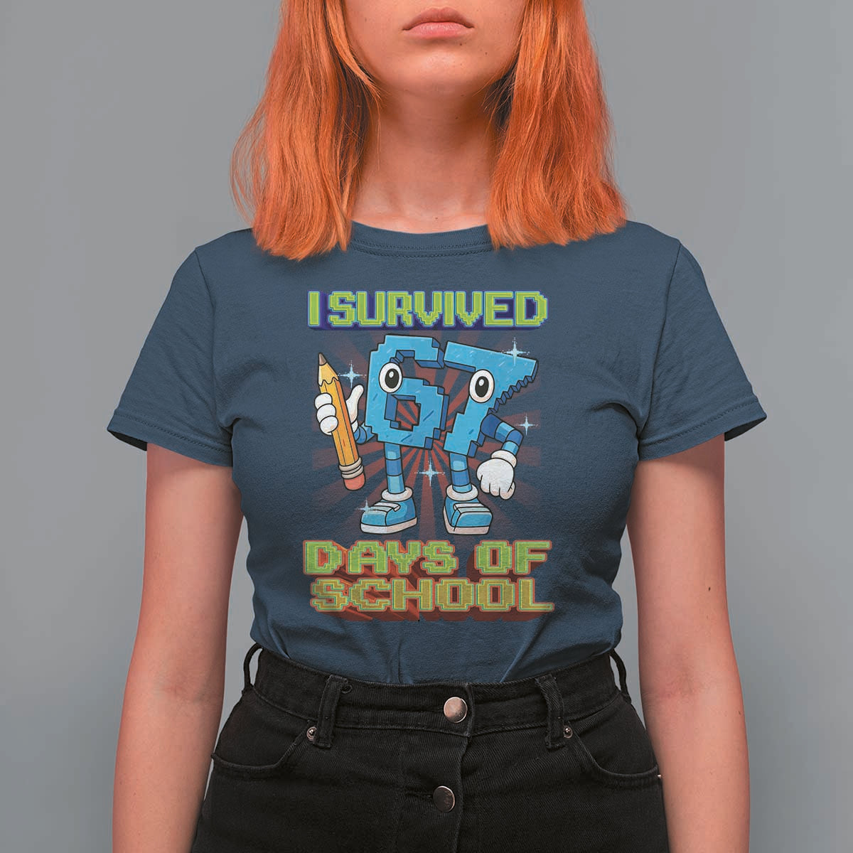 Funny I Survived 67 Days Of School T Shirt For Women Six Seven Meme Pixel Game Gen Alpha - Wonder Print Shop