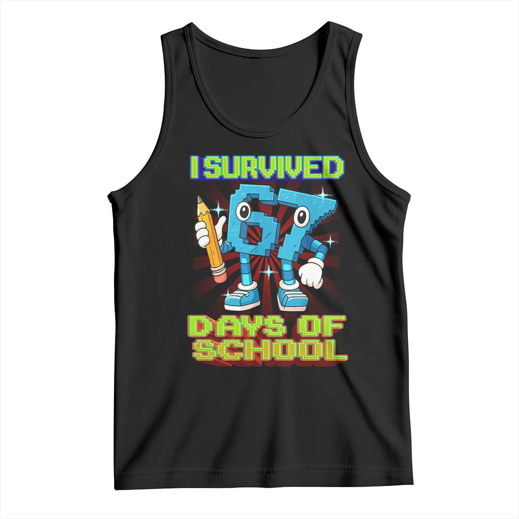 Funny I Survived 67 Days Of School Tank Top Six Seven Meme Pixel Game Gen Alpha - Wonder Print Shop