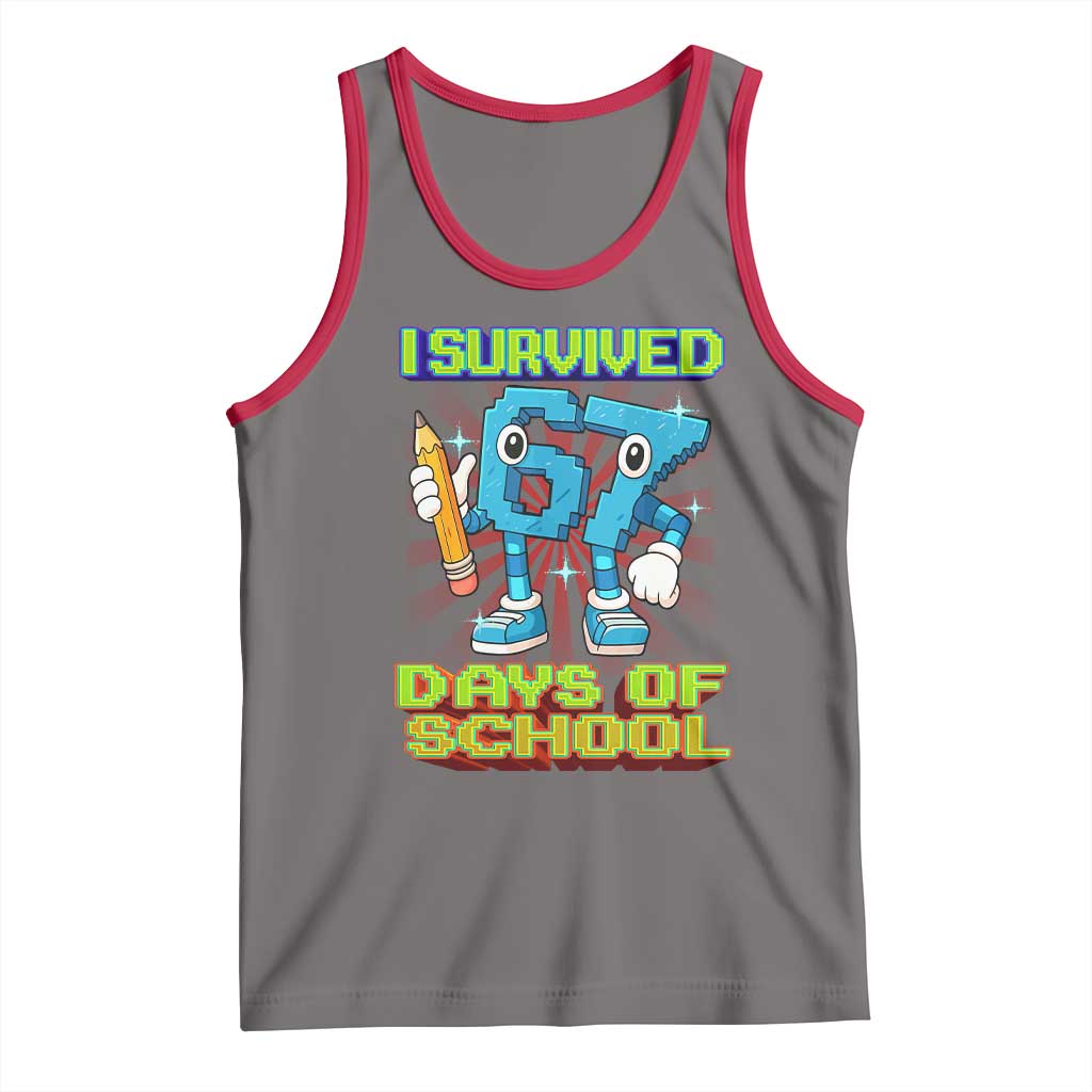 Funny I Survived 67 Days Of School Tank Top Six Seven Meme Pixel Game Gen Alpha - Wonder Print Shop
