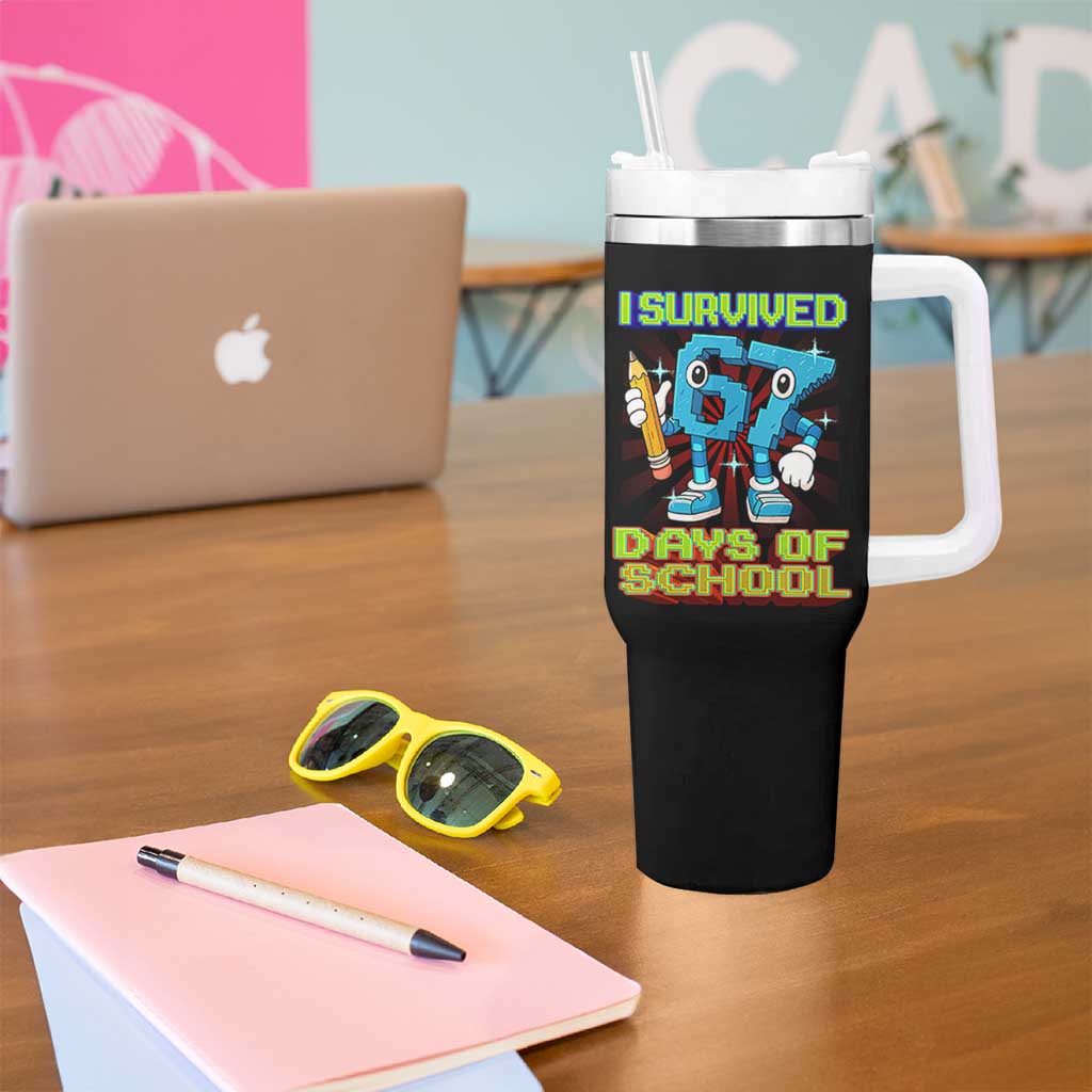 Funny I Survived 67 Days Of School Tumbler With Handle Six Seven Meme Pixel Game Gen Alpha - Wonder Print Shop