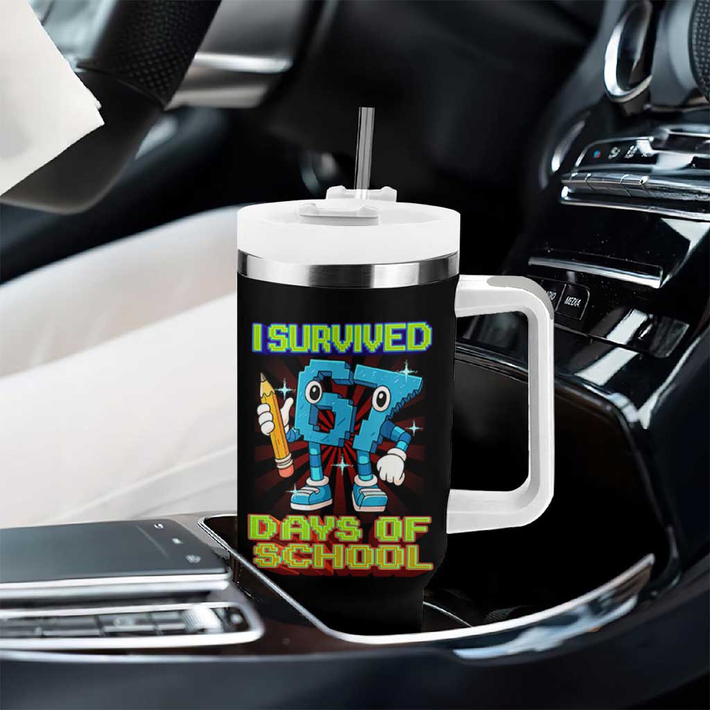 Funny I Survived 67 Days Of School Tumbler With Handle Six Seven Meme Pixel Game Gen Alpha - Wonder Print Shop