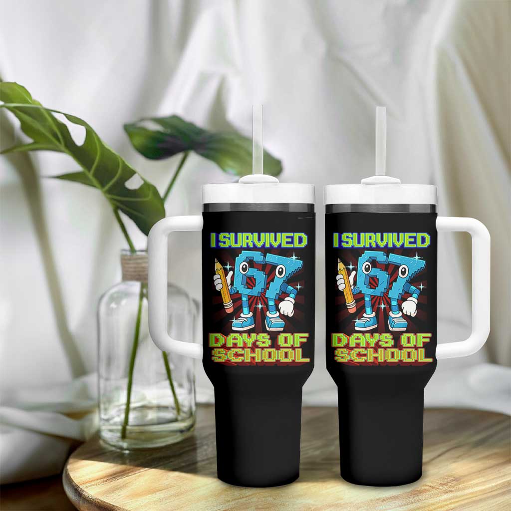 Funny I Survived 67 Days Of School Tumbler With Handle Six Seven Meme Pixel Game Gen Alpha - Wonder Print Shop
