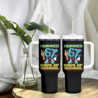 Funny I Survived 67 Days Of School Tumbler With Handle Six Seven Meme Pixel Game Gen Alpha - Wonder Print Shop
