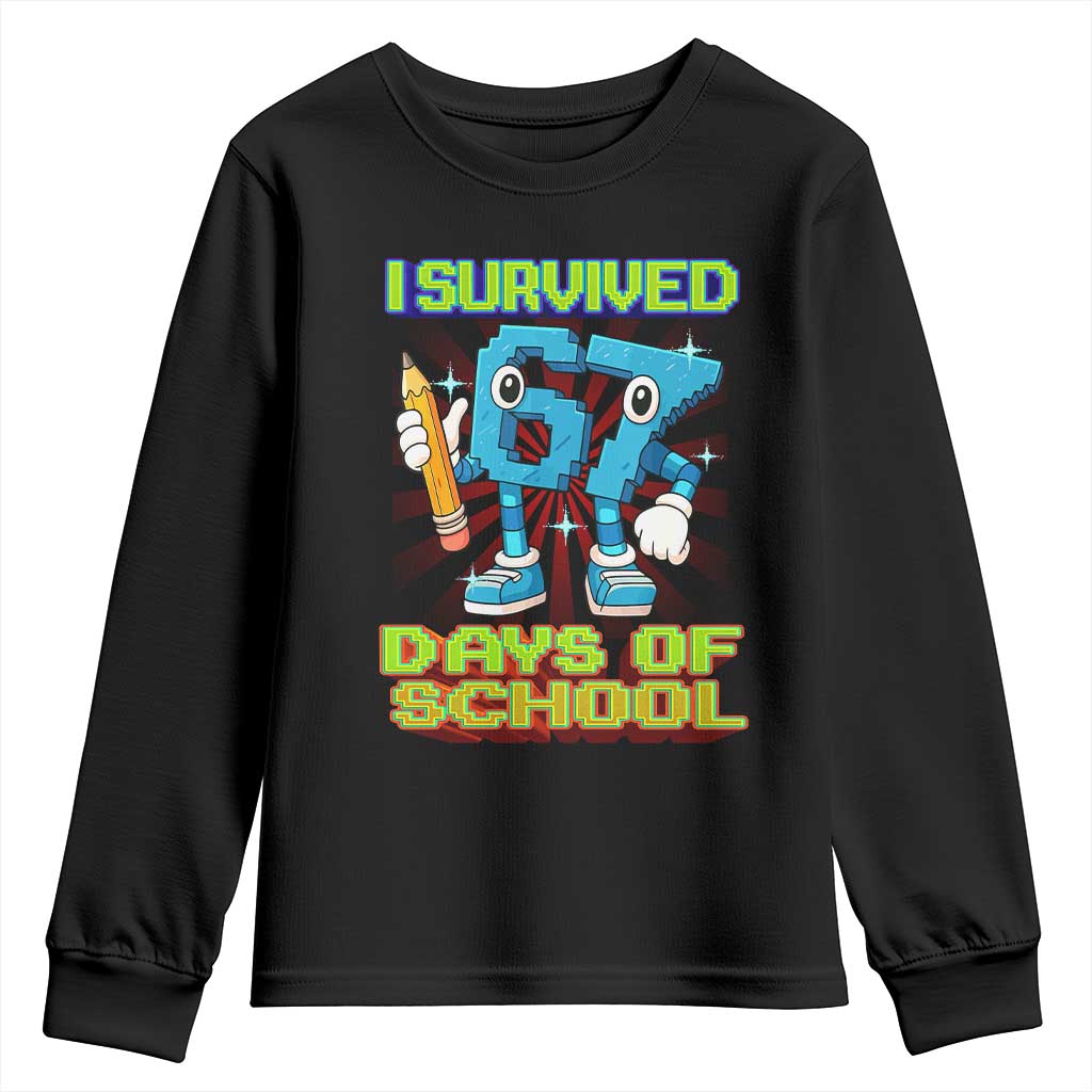 Funny I Survived 67 Days Of School Youth Sweatshirt Six Seven Meme Pixel Game Gen Alpha - Wonder Print Shop