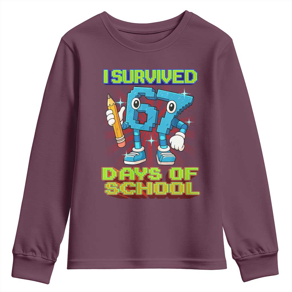 Funny I Survived 67 Days Of School Youth Sweatshirt Six Seven Meme Pixel Game Gen Alpha - Wonder Print Shop