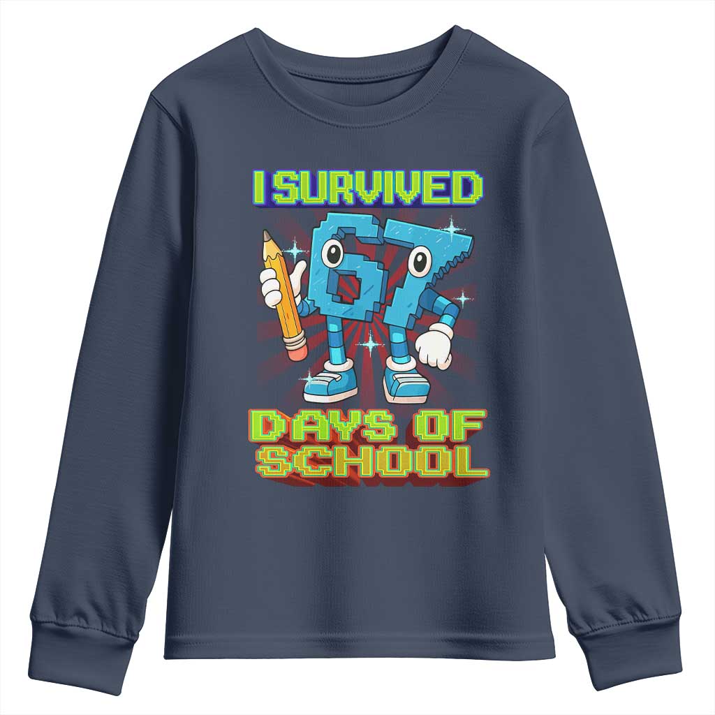 Funny I Survived 67 Days Of School Youth Sweatshirt Six Seven Meme Pixel Game Gen Alpha - Wonder Print Shop