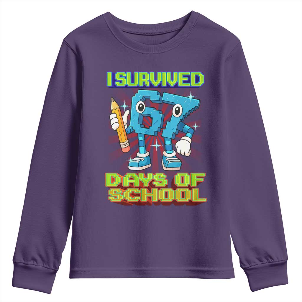 Funny I Survived 67 Days Of School Youth Sweatshirt Six Seven Meme Pixel Game Gen Alpha - Wonder Print Shop