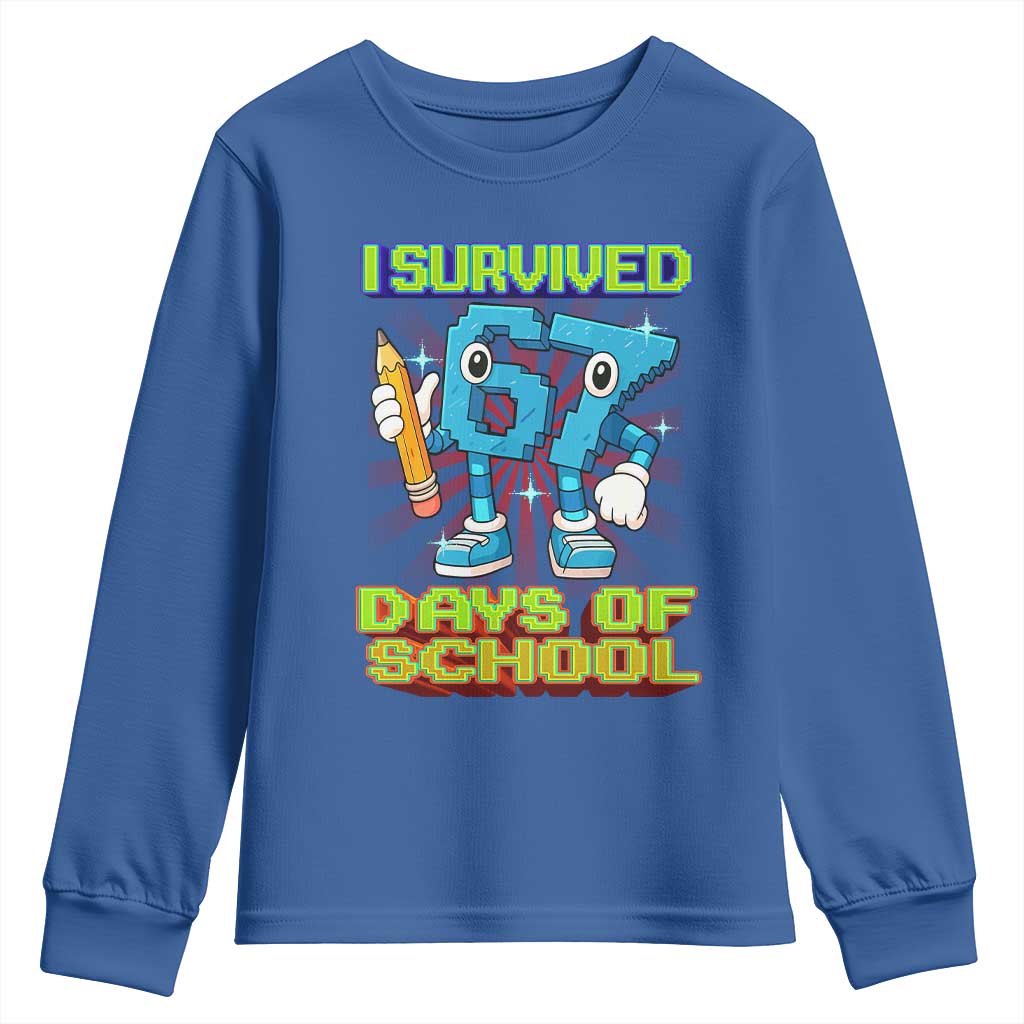Funny I Survived 67 Days Of School Youth Sweatshirt Six Seven Meme Pixel Game Gen Alpha - Wonder Print Shop
