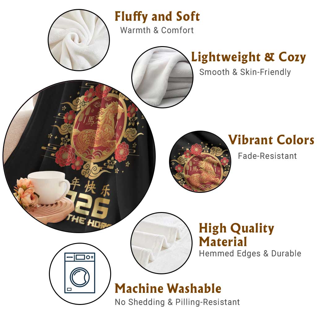 Chinese New Year 2026 Year of The Horse Throw Blanket Golden Zodiac Horse - Wonder Print Shop