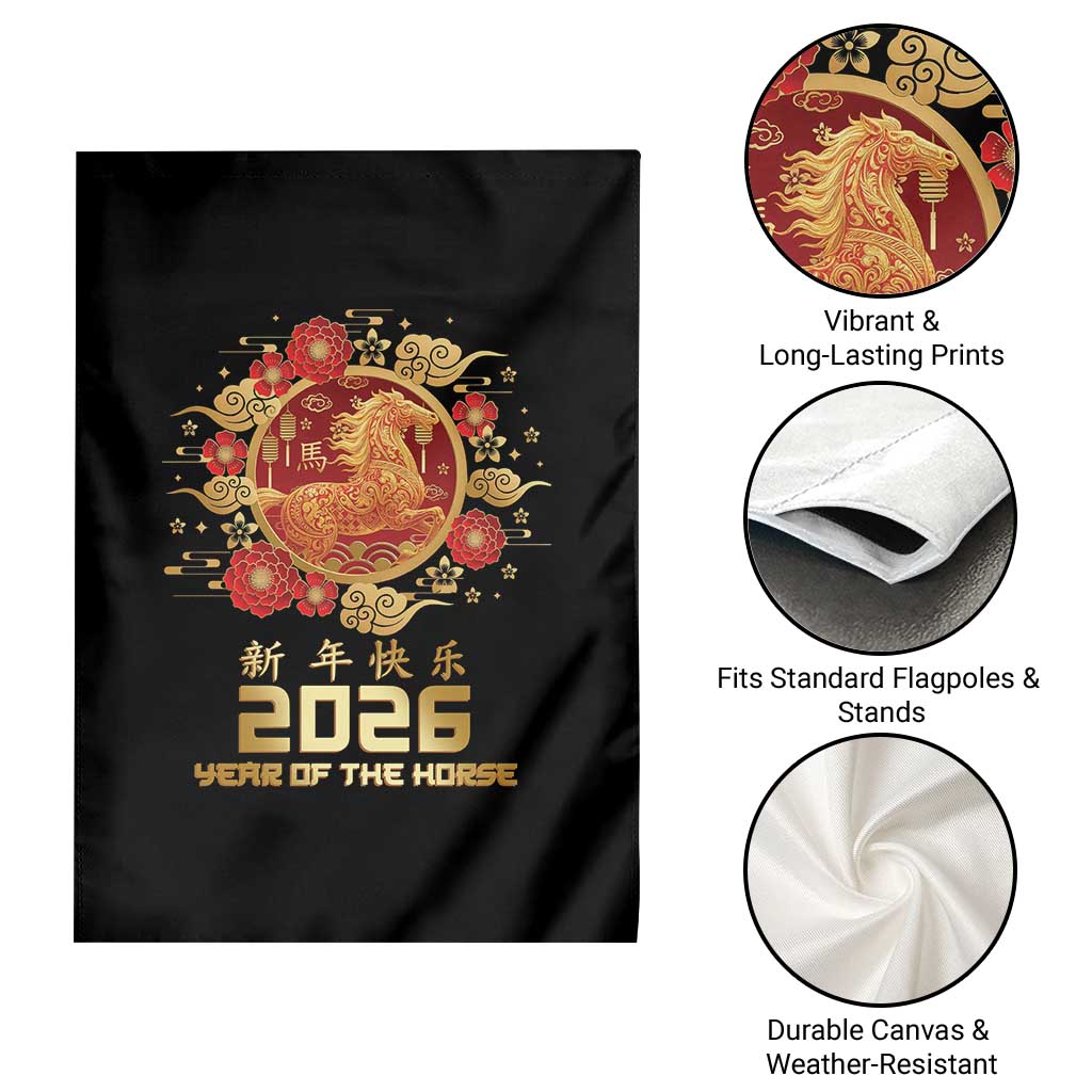 Chinese New Year 2026 Year of The Horse Garden Flag Golden Zodiac Horse - Wonder Print Shop