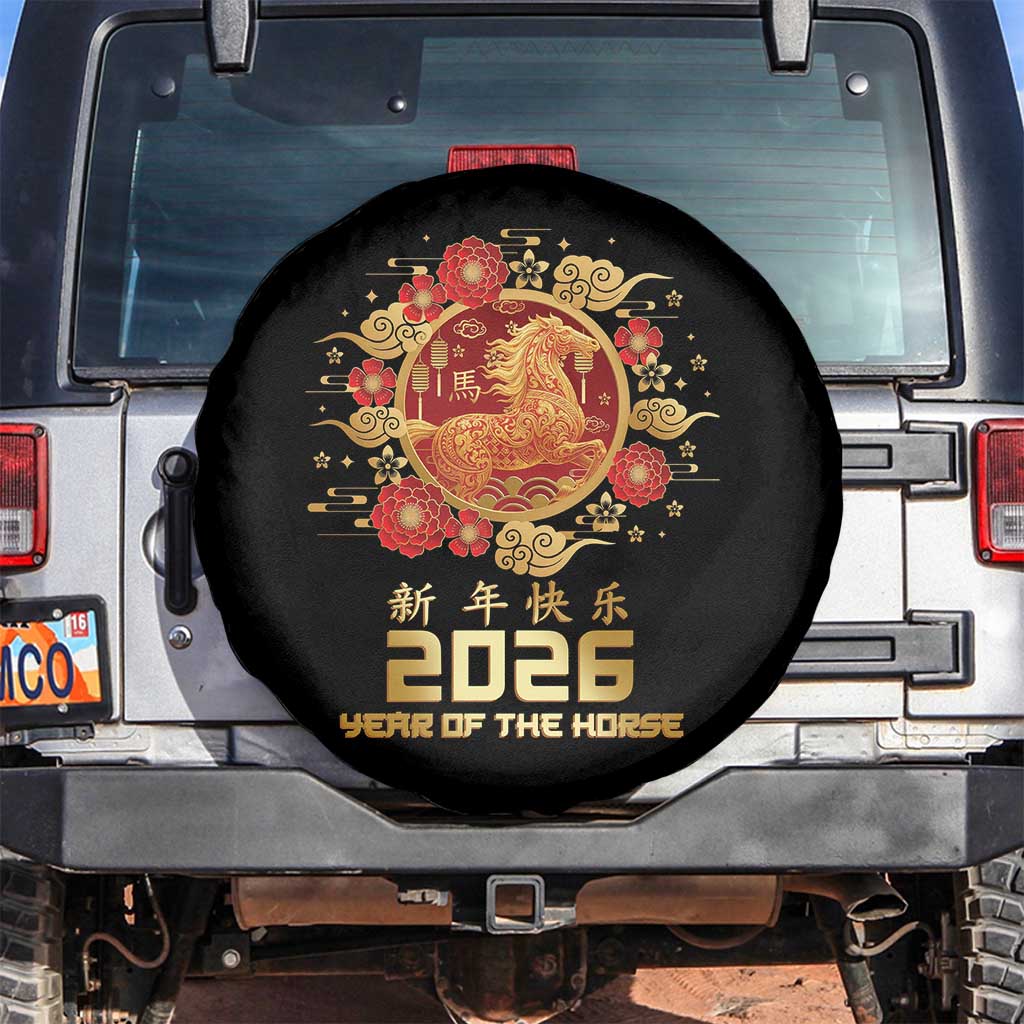 Chinese New Year 2026 Year of The Horse Spare Tire Cover Golden Zodiac Horse - Wonder Print Shop