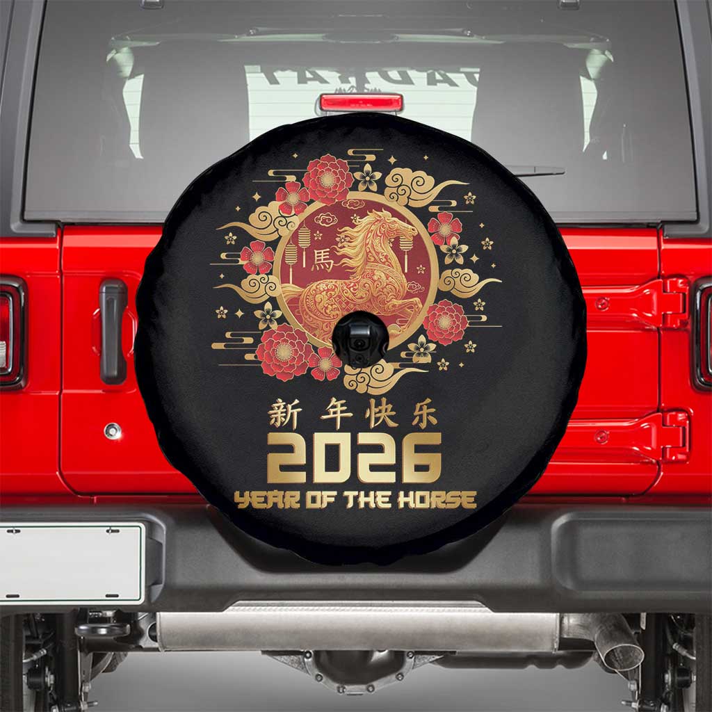 Chinese New Year 2026 Year of The Horse Spare Tire Cover Golden Zodiac Horse - Wonder Print Shop