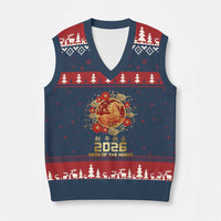 Chinese New Year 2026 Year of The Horse V-Neck Knit Sweater Vest Golden Zodiac Horse - Wonder Print Shop