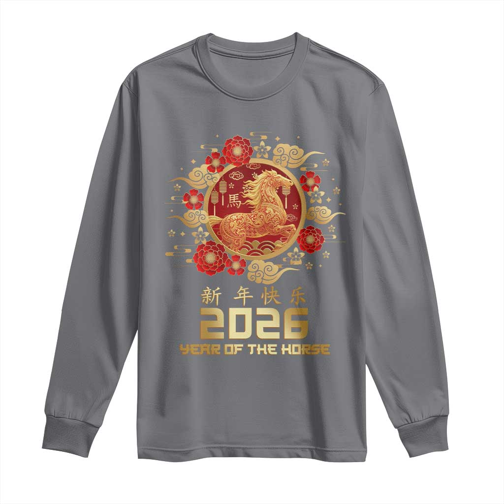 Chinese New Year 2026 Year of The Horse Long Sleeve Shirt Golden Zodiac Horse - Wonder Print Shop