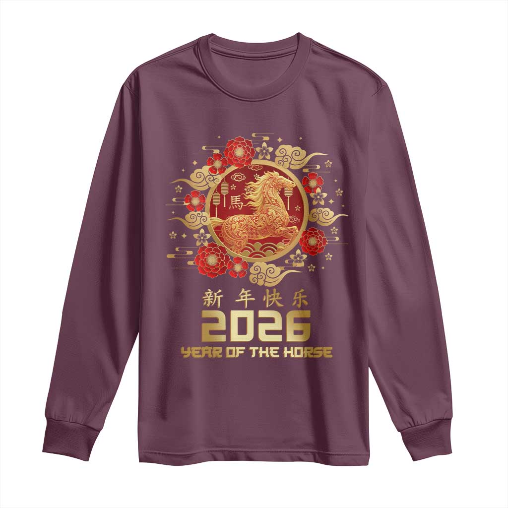 Chinese New Year 2026 Year of The Horse Long Sleeve Shirt Golden Zodiac Horse - Wonder Print Shop