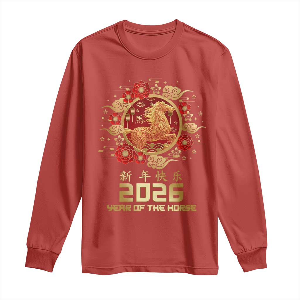 Chinese New Year 2026 Year of The Horse Long Sleeve Shirt Golden Zodiac Horse - Wonder Print Shop