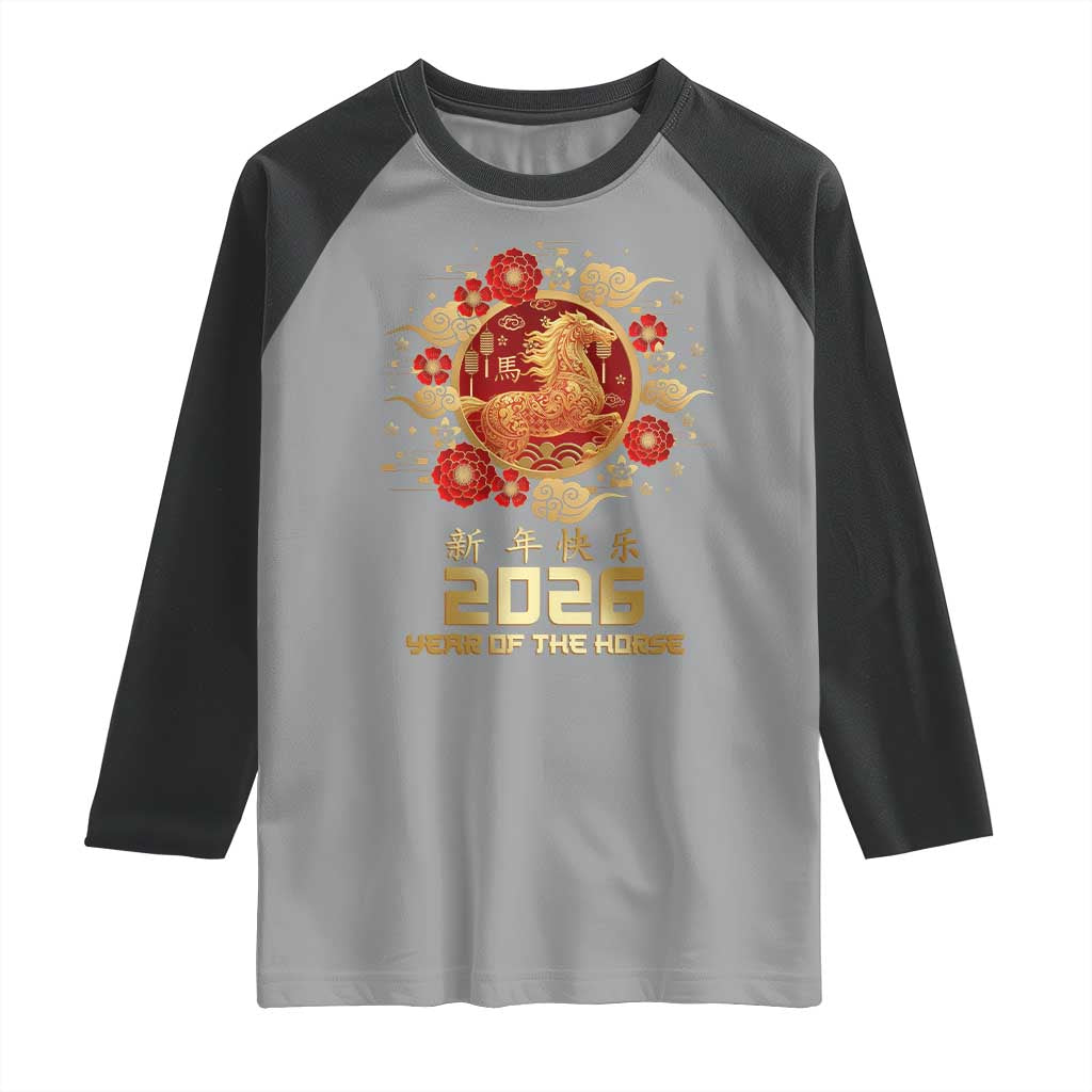 Chinese New Year 2026 Year of The Horse Raglan Shirt Golden Zodiac Horse - Wonder Print Shop