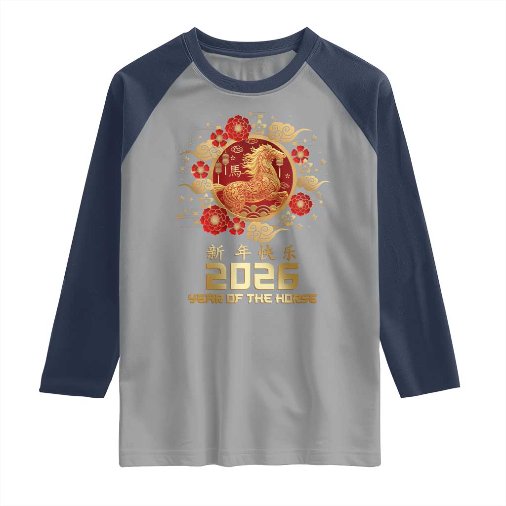 Chinese New Year 2026 Year of The Horse Raglan Shirt Golden Zodiac Horse - Wonder Print Shop