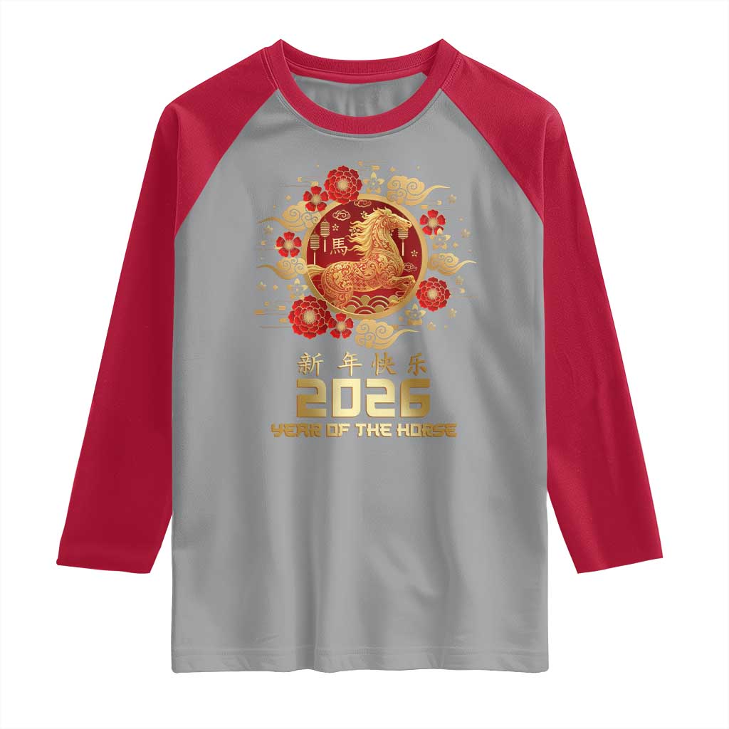 Chinese New Year 2026 Year of The Horse Raglan Shirt Golden Zodiac Horse - Wonder Print Shop