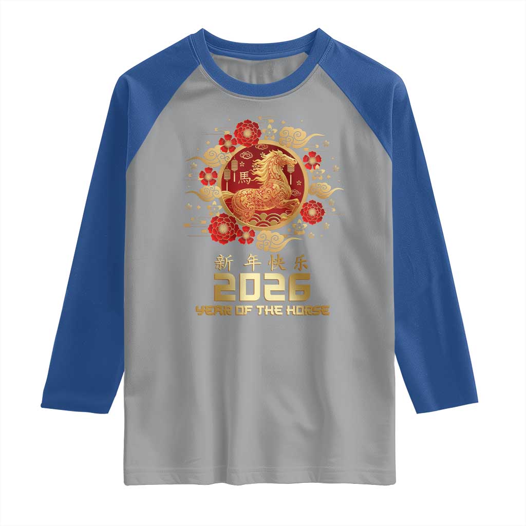 Chinese New Year 2026 Year of The Horse Raglan Shirt Golden Zodiac Horse - Wonder Print Shop