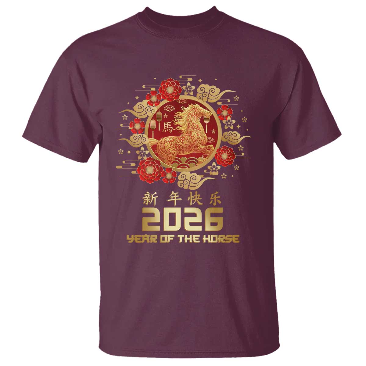 Chinese New Year 2026 Year of The Horse T Shirt Golden Zodiac Horse - Wonder Print Shop