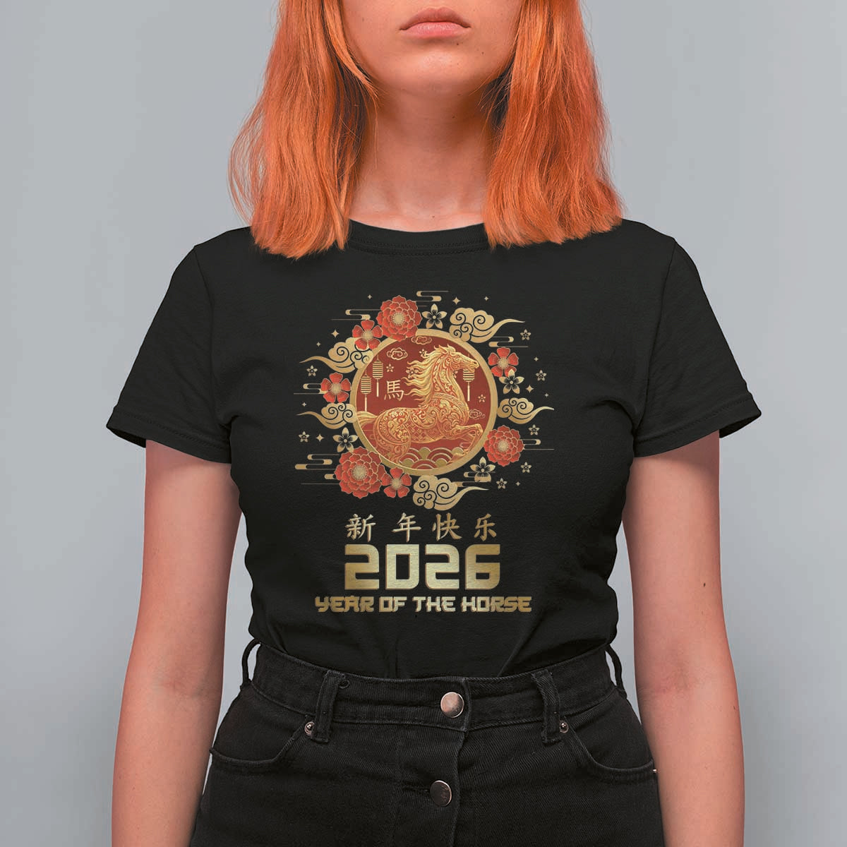 Chinese New Year 2026 Year of The Horse T Shirt For Women Golden Zodiac Horse - Wonder Print Shop