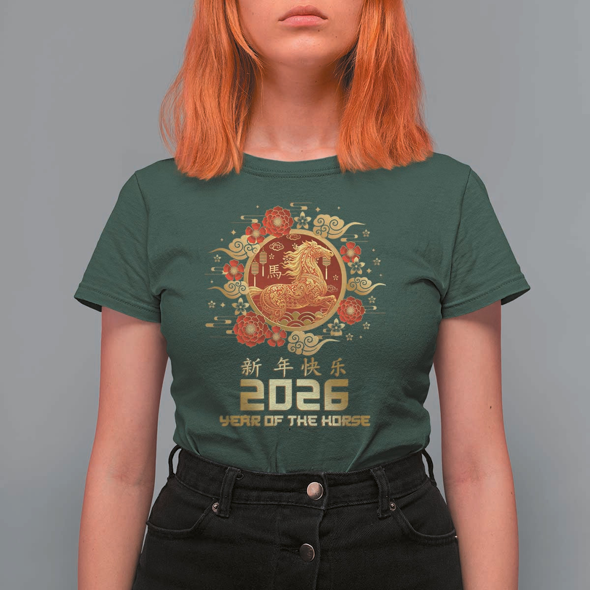 Chinese New Year 2026 Year of The Horse T Shirt For Women Golden Zodiac Horse - Wonder Print Shop