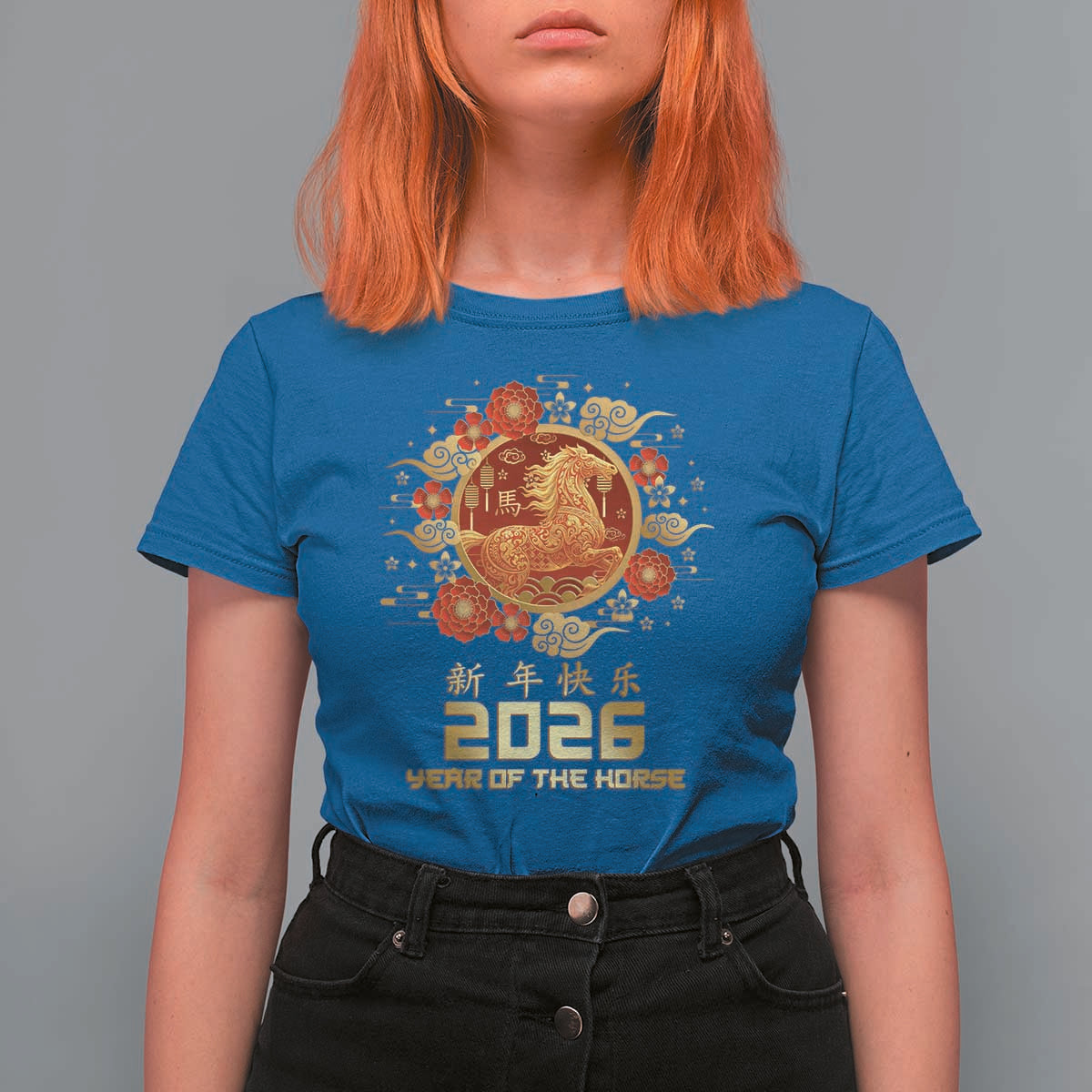 Chinese New Year 2026 Year of The Horse T Shirt For Women Golden Zodiac Horse - Wonder Print Shop