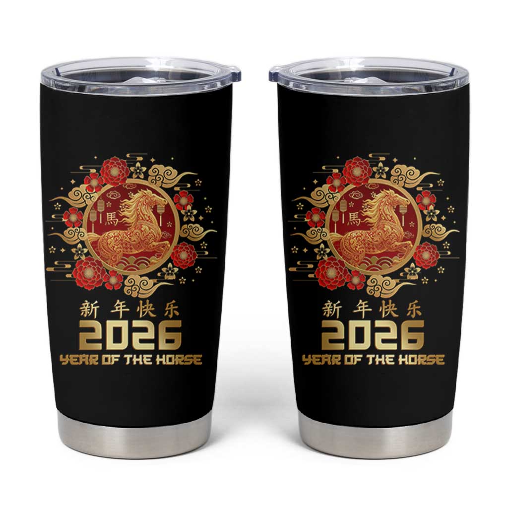 Chinese New Year 2026 Year of The Horse Tumbler Cup Golden Zodiac Horse - Wonder Print Shop
