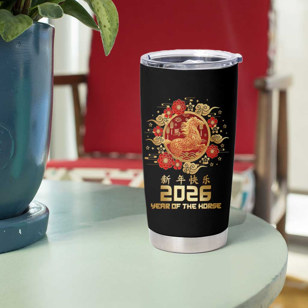 Chinese New Year 2026 Year of The Horse Tumbler Cup Golden Zodiac Horse - Wonder Print Shop