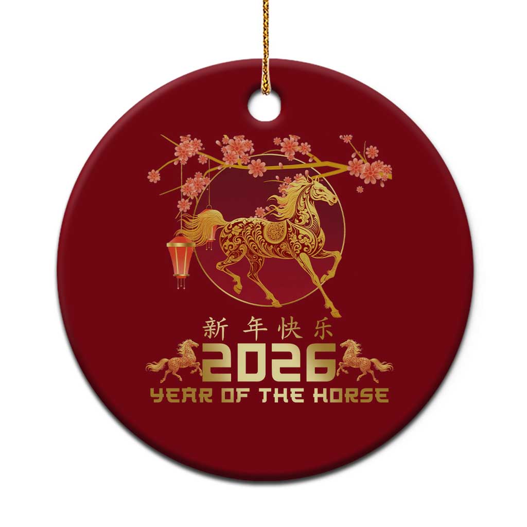 Chinese New Year 2026 Year of The Horse Ceramic Ornament Cherry Blossom - Wonder Print Shop